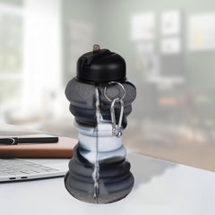 Heart Home Water Bottle | Silicone School Water Bottle | Expandable Water Bottle | Flip Cap Water Bottle | Gym Water Bottle | Sports Water Bottle | 600 ML | Black