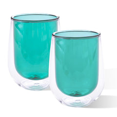 Kuber Industries 2 Pcs Double Walled Borosilicate Glass | High Thermal Resistance | Microwave & Dishwasher Safe | 190 ML | Pack of 1 | Green
