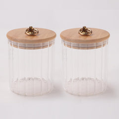 Kuber Industries Borosilicate Glass Jar with Bamboo Lid | Kitchen Organizer Items & Storage | Multi-utility, Leakproof, Airtight Storage Jar for Cookies, Snacks, Tea, Coffee, Sugar | Set of 2 (530ml)