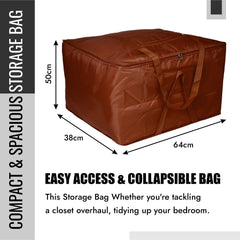 Heart Home Storage Attachi Bag | Parachute Travel Storage Bag | Underbed Storage Bag | Storage Organizer for Clothes | Zipper Closure Blanket Bag with Handle | Large | Pack of 2 | Brown