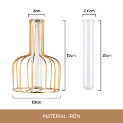 Kuber Industries (Set of 2) Metal Flower Vase Stand for Living Room Corner - Show Pieces for Dining Table - Comes with Glass Test Tube for Plants (Gold)