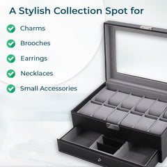 Kuber Industries Double Layer 12 Slots Watch And Jewellery Organizer-Pack of 5 (Black)