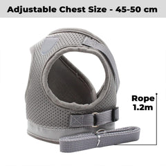 Kuber Industries Reflective Dog Harness With Adjustable Leash|Breathable Polyester Mesh Fabric |XL Size|HT-844|Comfortable No-Pull Grip|QuickRelease Buckles|Easy On - Easy Off Harness|Grey (Pack Of 4)