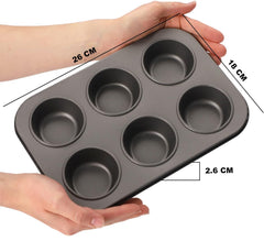 Kuber Industries 6 Slots Non-Stick Cup Cake Tray|Cup Cake Mould for Baking|Idol for Muffin, Small Cake-Pack of 4 (Black)