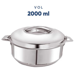 Kuber Industries 2.5L Stainless Steel Insulated Casserole for Roti, Puri & Chapati with Lid | Heat Retaining Body & Easy Lock Lid Mechanism Hotpot Roti Box for Home & Kitchen | Silver