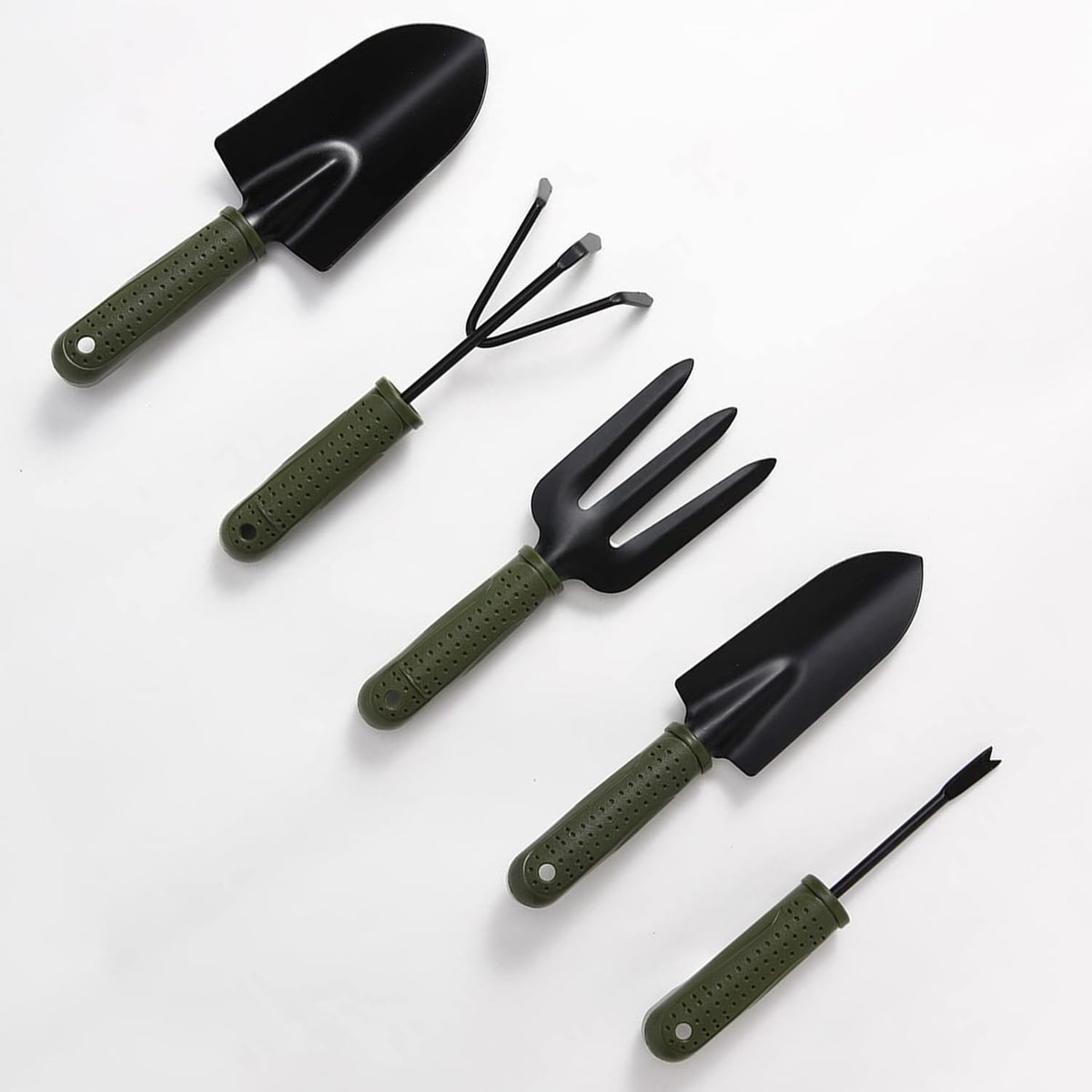Kuber Industries Garden Tools|Small & Big Hand Trowels|Hand Cultivator|Hand Weeder & Fork Carbon Steel|SJ-5020|Comfortable & Easy Grip Handles|Set of 5|Green & Black (Pack of 5)