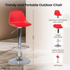 Kuber Industries Pair of 2 Revolving Curvy Bar Stool Chair for Kitchen with Footrest & 360 Swivel | 32 inch Height Adjustable High Chair Combo for Breakfast Counter & Cafeteria | Red
