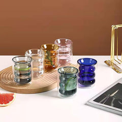 Kuber Industries 6 Pcs Waved Shape Glasses | Double Walled Borosilicate Glass | High Thermal Resistance | Microwave & Dishwasher Safe | 200 ML | Pack of 3 | Blue