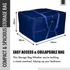 Heart Home Storage Attachi Bag | Parachute Travel Storage Bag | Underbed Storage Bag | Storage Organizer for Clothes | Zipper Closure Blanket Bag with Handle | Large | Pack of 2 | Navy Blue