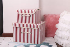 Kuber Industries Large Foldable Storage Box With Lid|Toys Storage Bin|Wardrobe Organizer For clothes|Front Handle & Sturdy Pack Of-3 (Red)
