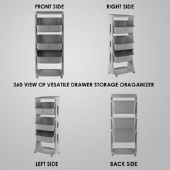 Kuber Industries Pack of 5 Adjustable Storage 3 Tier Shelf | Rolling Shelf | Multipurpose | Book, Kitchen, Laundry Storage Rack| MC2018-37 | Grey