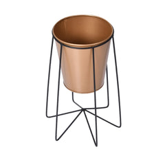 Urbane Home Planter | Planter Pot Stand for Outdoor | Plant Stand for Living Room | Gamla Stand for Home | Plant Stand for Home | Metal Pot Stand with Bucket Planter | Set of 2 | Gold