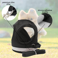 Kuber Industries Reflective Dog Harness with Adjustable Leash|Breathable Polyester Mesh Fabric |Small Size|HT-844|Comfortable No-Pull Grip|Quick Release Buckles|Easy On-Off Harness|Black (Pack of 3)