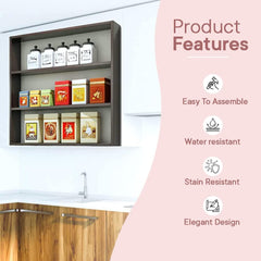 Kuber Industries Kitchen Wall Shelf|Wooden Handicraft Wall Mounted 3 Shelves For Kitchen|Multipurpose Storage Wall Shelf,30"X30" (Brown) (Pack Of 3)