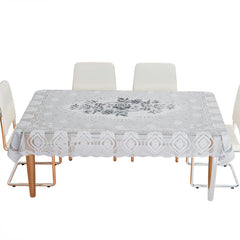 Heart Home Dining Table Cover | Cotton Table Cloth Cover | 6-Seater Table Cloth | Glory Table Cover | Table Protector | Table Cover for Dining Table | 60x90 Inch | DTC | White & Gray