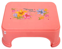 Fun Homes Floral Print 2 Pieces Plastic Bathroom Stool, Pink & White