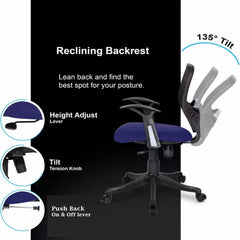 Kuber Industries Ergonomic Revolving Office Chairs for Work From Home | Comes with Manual Height Adjustable, Armrest & Lumbar Support | Comfy Study Chair for Students with Wheels | Black & Blue Seat