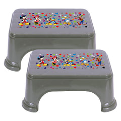 Kuber Industries Disney Team Stool | Bathroom Square Stool | Plastic Stool for Bathroom | Stool for Kitchen | Bathroom Patla | Support Stool for Bathroom | P6 | Pack of 2 | Gray