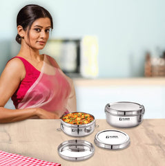 Kuber Industries Set of 2 Stainless Steel Food Pack Lunch Box with Locking ClipI 250 ml and 400 ml I Clip Tiffin Box I Office Home School Tiffin Dabba (Pack of 2)