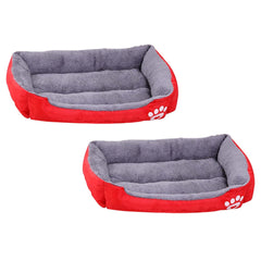 Kuber Industries Dog & Cat Bed|Super Soft Plush Top Pet Bed|Oxford Cloth Polyester Filling|Machine Washable Dog Bed|Rectangular Cat Bed with Rise-Edge Pillow|QY036R-S|Red (Pack of 2)