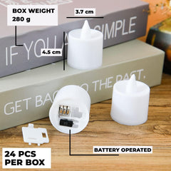 Kuber Industries LED Tea Light Candles for Home Decor |Battey Operated |Yellow Light |Safe & Easy to Maintain |Diwali Lights for Decoration Festivities & Parties|BO-051702A|White|Set Of 24 (Pack Of 3)
