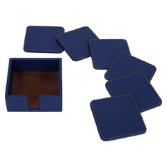 Heart Home Tea Coaster|Soft Leather Heat Insulation Tabletop Coasters|Decorative Holder for Tea, Coffee & Office Desk with Stand Set of 6 (Blue)