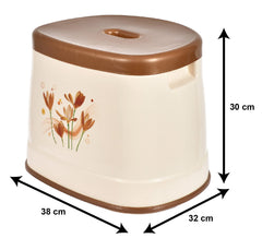 Heart Home Big Size Flower Printed Plastic Sitting Stool for Indoor & Outdoor (Brown & Cream)-HS43HEARTH26199