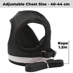 Kuber Industries Reflective Dog Harness with Adjustable Leash|Breathable Polyester Mesh Fabric |Large Size|HT-844|Comfortable No-Pull Grip|Quick Release Buckles|Easy On-Off Harness|Black (Pack of 4)