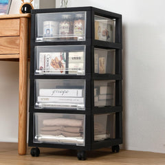 Kuber Industries 5 Layer Cosmetic Cabinet with Trolley|5-Tier Rolling Cart|Shelf Stand With Drawer|Pack of 4|Black