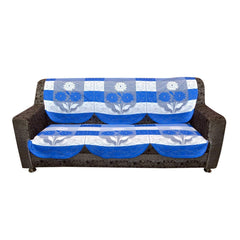 Kuber Industries Flower Cotton 6 Piece 5 Seater Sofa Cover Set (Blue)-CTKTC028706