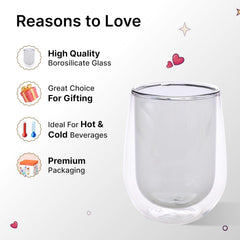 Kuber Industries 4 Pcs Double Walled Borosilicate Glass | High Thermal Resistance | Microwave & Dishwasher Safe | 190 ML | Pack of 2 | Grey