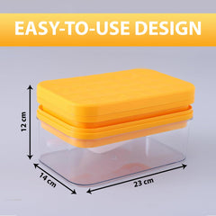 Kuber Industries Pack of 3|2 Layer Ice Cube Tray with Lid | Ice Cube Storage Box with Ice Scoop | 56 Ice Cube Molds for Freezing | One-Press Demolding | BPA Free | Orange