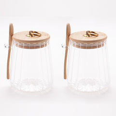 Kuber Industries Borosilicate Glass Jar with Bamboo Lid | Kitchen Organizer Items & Storage | Multi-utility, Leakproof, Airtight Storage Jar for Cookies, Snacks, Tea, Coffee, Sugar | Set of 2 (635ml)