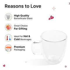 Kuber Industries 12 Pcs Glass Coffee Mugs | Borosilicate Double Walled Glass Mug | High Heat Resistant | Microwave and Dishwasher Safe | 400 ML | Pack of 6 | Transparent