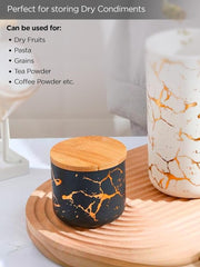 Heart Home Ceramic Jar with Bamboo Lid 1000ml | Air Tight Containers for Kitchen Storage | Multipurpose-Tea,Coffee,Snacks,Sugar,Salt,Dry Fruit,Pulses | Black | Pack of 2