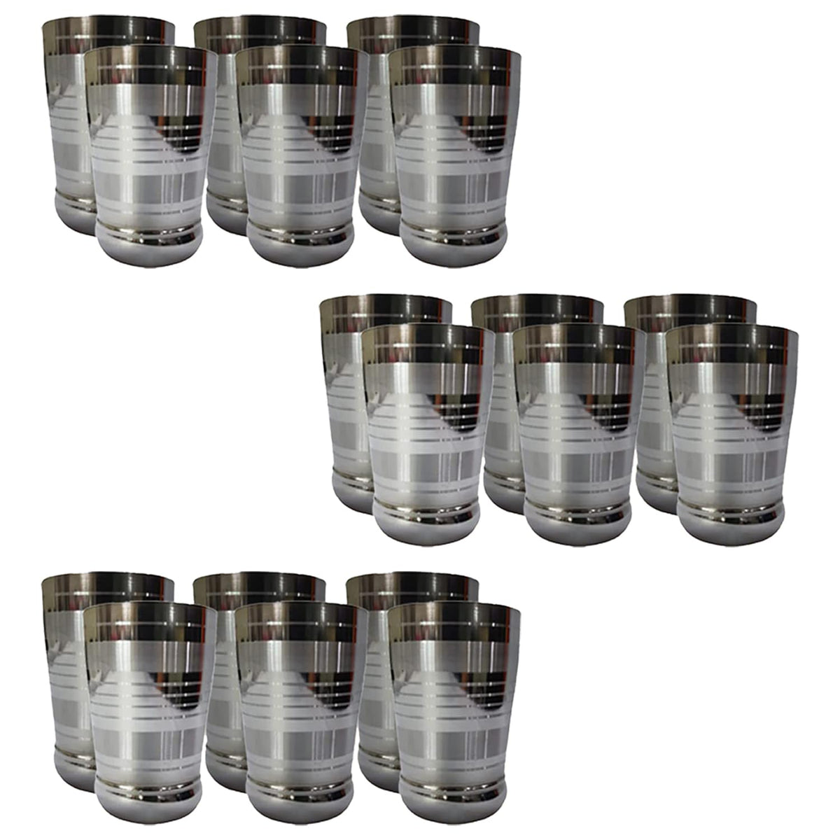 Kuber Industries Stainless Steel Glass Set | Wobble Free Base, Durable | Multipurpose, Elegant Design & Wide Rim | Easy to Clean & Store | Steel Glass Set 6 (Pack of 3)