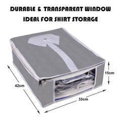 Heart Home Shirt Cover | Foldable & Durable Wardrobe Organizer | Non Woven Shirt Organizer for Home & Traveling with Transparent Window | Pack of 3 | Gray