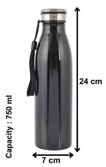 Heart Home Lightweight Odour Free Stainless Steel Fridge Water Bottle/Refrigerator Bottle/Sports Bottle, 750 ML- Pack of 2 (Black)-HS42KUBMART25196