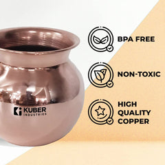 Kuber Industries Copper Lota | Kalash for Puja | BPA Free, Non Toxic,Copper | Rustproof & Durable | with Added Health Benefits of Copper | User Friendly Design & Easy to Clean | 500 ML (Pack of 4)