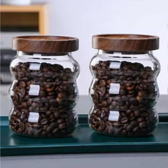 Urbane Home Borosilicate Glass Jar with Bamboo Lid | Kitchen Organizer Items & Storage | Multi-utility, Leakproof, Airtight Storage Jar for Cookies, Snacks, Tea, Coffee, Sugar | Set of 2 (550ml)