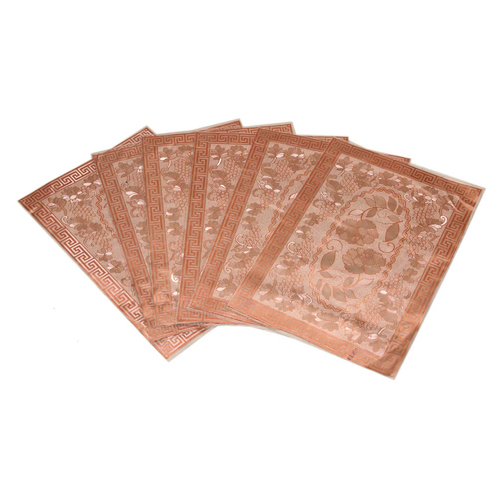 Kuber Industries Floral Design PVC 6 Piece Reversible Dining Table Place Mat Set - Gold