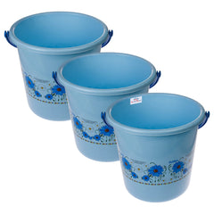 Heart Home Bucket|Plastic Bucket for Bathroom|Bucket for Bathing|Unbreakable Printed Bucket with Handle|18 Liter|Pack of 3 (Sky Blue)