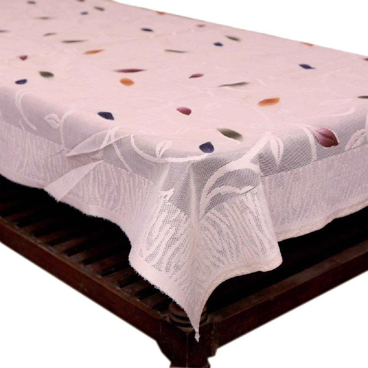 Kuber Industries Leaf Design Cotton 6 Seater Dining Table Cover - Cream - CTKTC22307