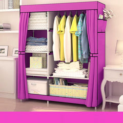 Kuber Industries Foldable Wardrobe for Clothes|Non Woven 2 Door Portable Clothes Rack|4 Shelves Almirah for Clothes-Pack of 6 (Purple)