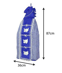 Heart Home Lining Horse Design Cotton Three Cabinet Hanging Baby almirah, Kids Wardrobe, Cloth Organizer, Folding almirah, Toy Box (Blue) - (CTHH014751)