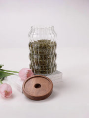 Urbane Home Borosilicate Glass Jar with Acacia Lid | Kitchen Organizer Items & Storage | Multi-utility, Leakproof, Airtight Storage Jar for Cookies, Snacks, Tea, Coffee, Sugar | Set of 2 (750ml)