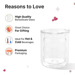 Kuber Industries 8 Pcs Waved Shape Glasses | Double Walled Borosilicate Glass | High Thermal Resistance | Microwave & Dishwasher Safe | 200 ML | Pack of 4 | Transparent