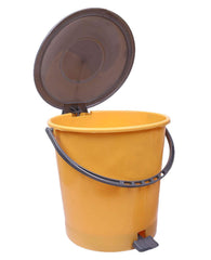 Kuber Industries 3 Pieces Ultra Plastic Garbage Waste Pedal Dustbin for Home, Office with Handle, 5 Liters (Cream & Brown)-KUBMART3044