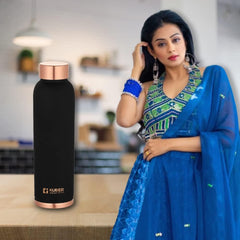 Kuber Industries Copper Water Bottle | BPA Free, Non Toxic | Leakproof, Durable & Lightweight | with Added Health Benefits of Copper | Ergonomic Design & Easy to Clean| 950 ml|Black (Pack of 6)