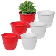 Kuber Industries Flower Pot | Flower Pots for Indoor & Outdoor | Plastic Pot for Gardening | Planter for Flower | Balcony Flower Pot with Drain Holes | Duro Flower Pot | 8 Inch | Pack of 6 | Multi